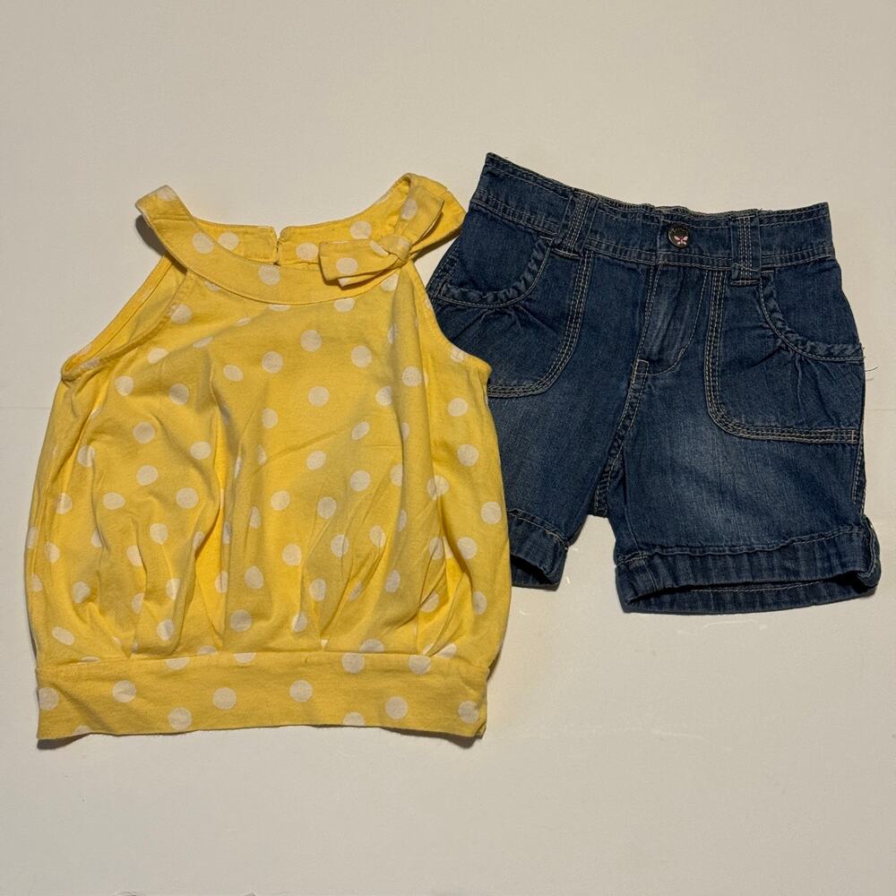 Cherokee Girls Yellow Polka Dot Halter Top & Sandwash Shorts Summer Bundle
